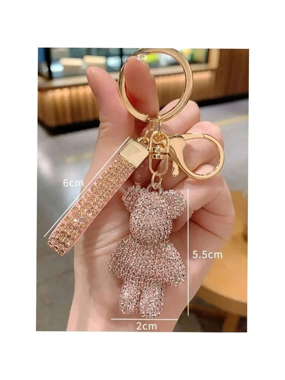 Trendy Rhinestone-embedded Bear Shaped Keychain For Women